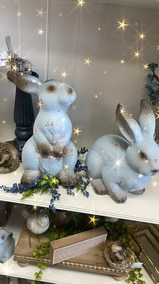 Weathered blue terrecota rabbits