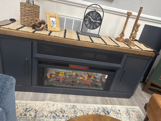 Blue fireplace console