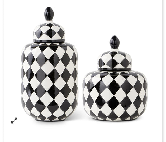 Black and White Ceramic Harlequin Design Canister