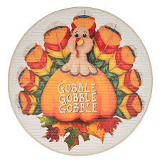 Gobble turkey round bamboo door mat