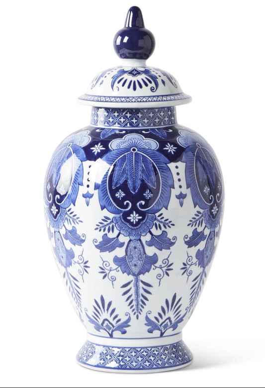 20.5 Inch Ceramic Blue & White Chinoiserie Lidded Ginger Jar