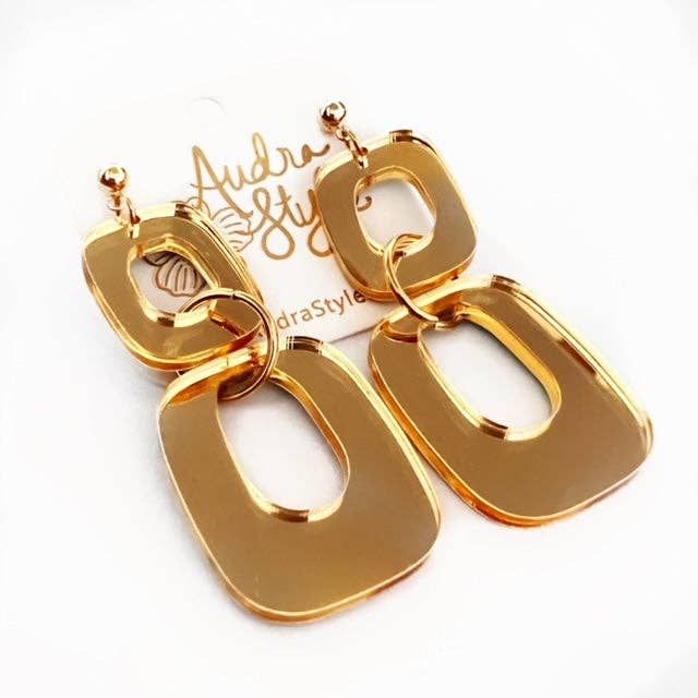Gold Mirror Link Fall Statement Earring