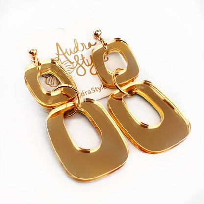 Gold Mirror Link Fall Statement Earring