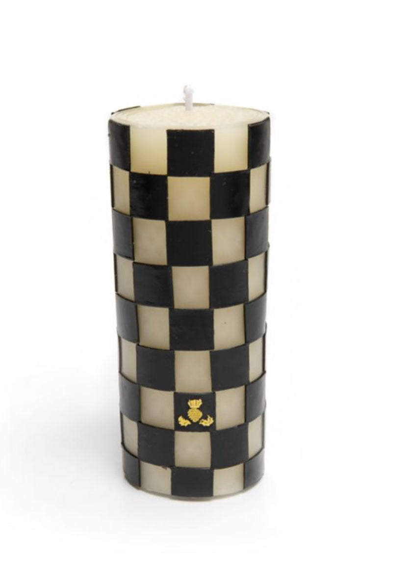 check 6" black pillar candle