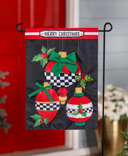 Christmas Checkered Ornaments Applique Flag