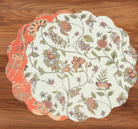 VIDA Autumn and Branches Reversible Round Placemats Set of 4 Persimmon & Green