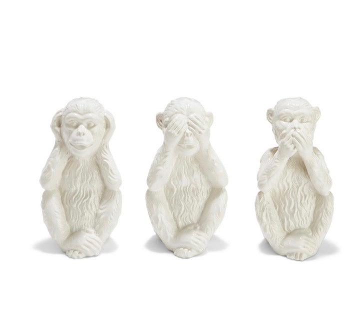 Set of 3Hear No Evil, See No Evil, Speak No Evil Monkeys - Ceramic