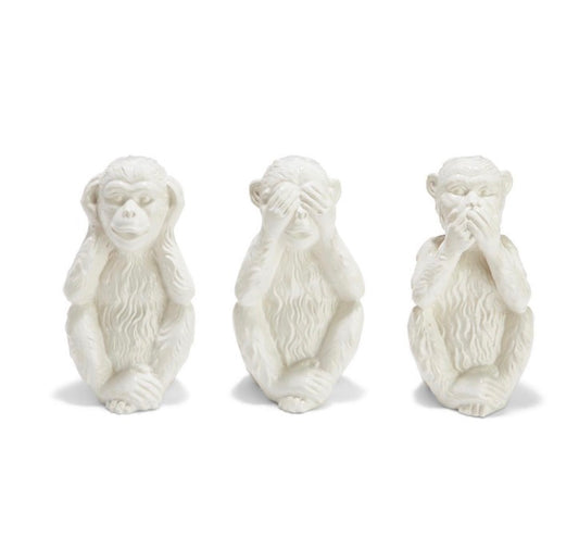 Set of 3Hear No Evil, See No Evil, Speak No Evil Monkeys - Ceramic