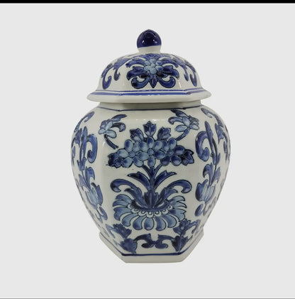 Blue and white ceramic temple jar