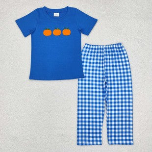 Pumpkin embroidery top and pants set