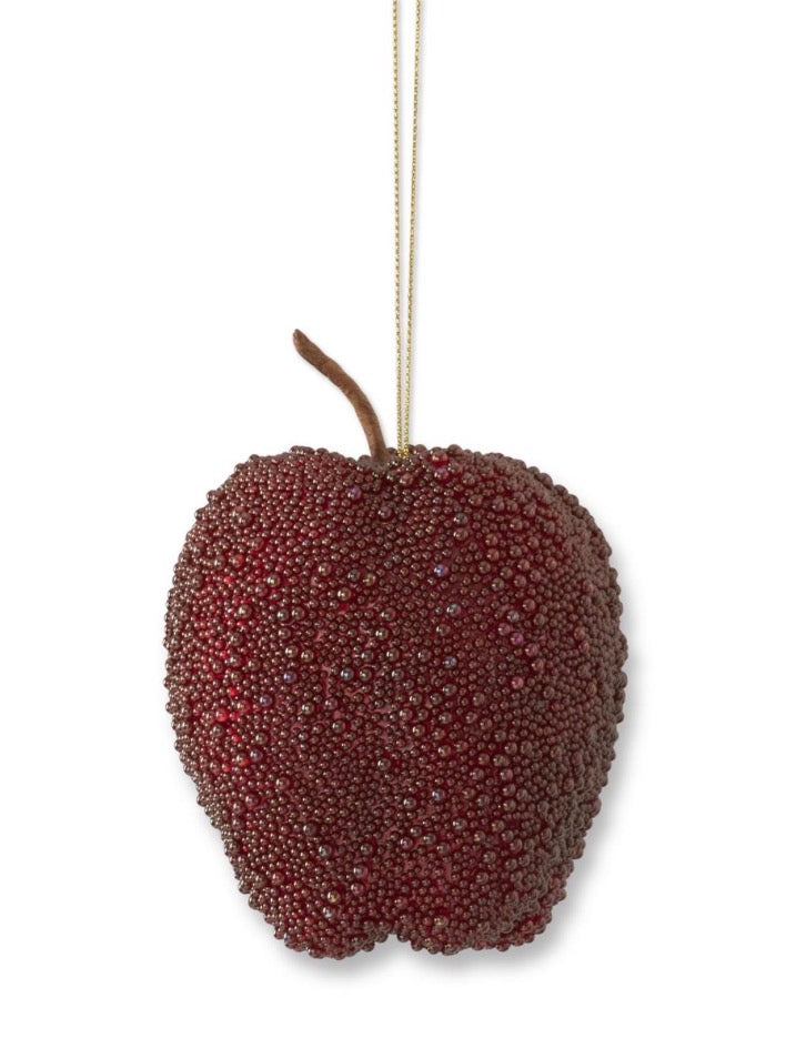 4.75 Inch Burgundy Seed Beaded Apple Ornament