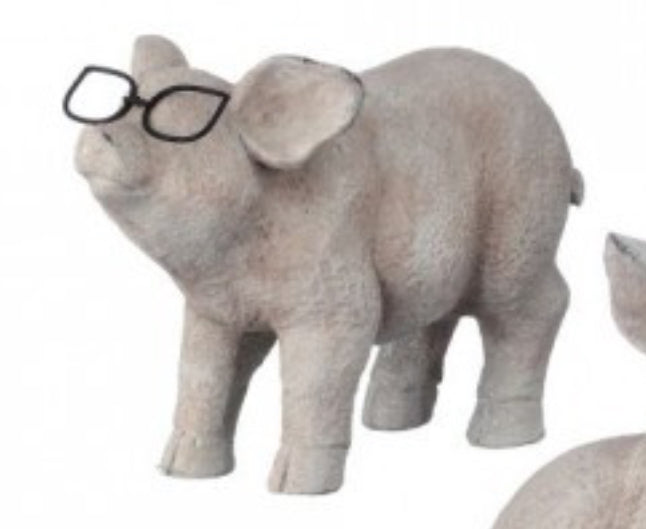 Resin pig with metal glasses 6.5in