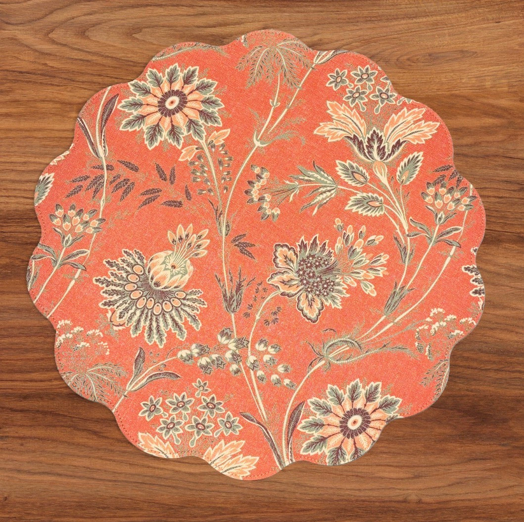 VIDA Autumn and Branches Reversible Round Placemats Set of 4 Persimmon & Green