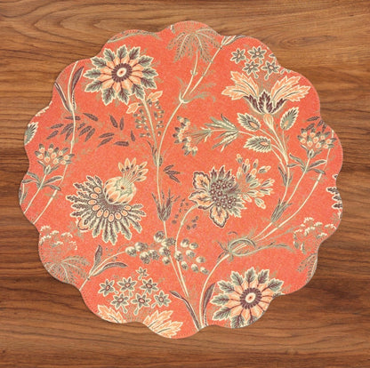 VIDA Autumn and Branches Reversible Round Placemats Set of 4 Persimmon & Green