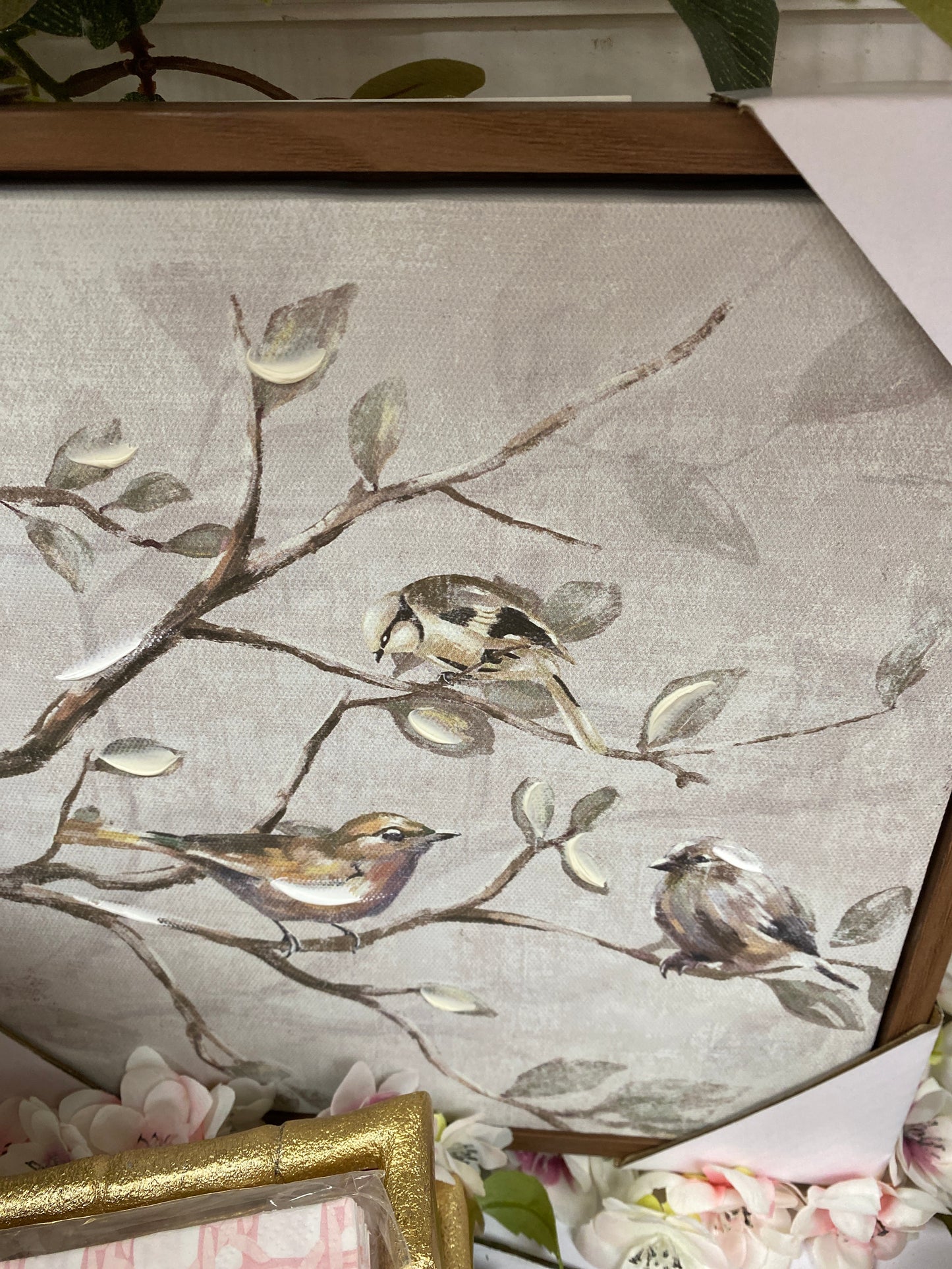 Framed Bird on Branch Canvas