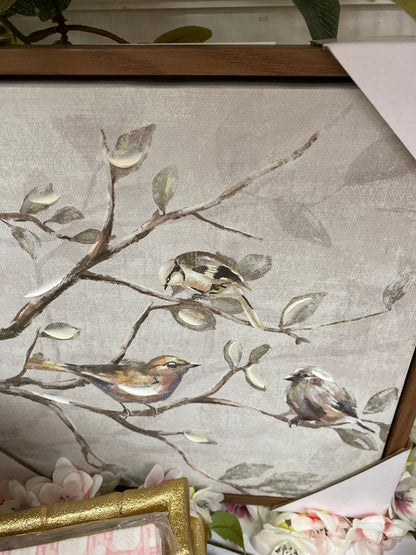 Framed Bird on Branch Canvas