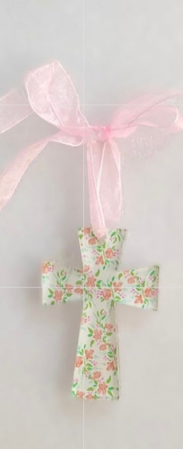 Floral Cutout Acrylic Cross Ornament