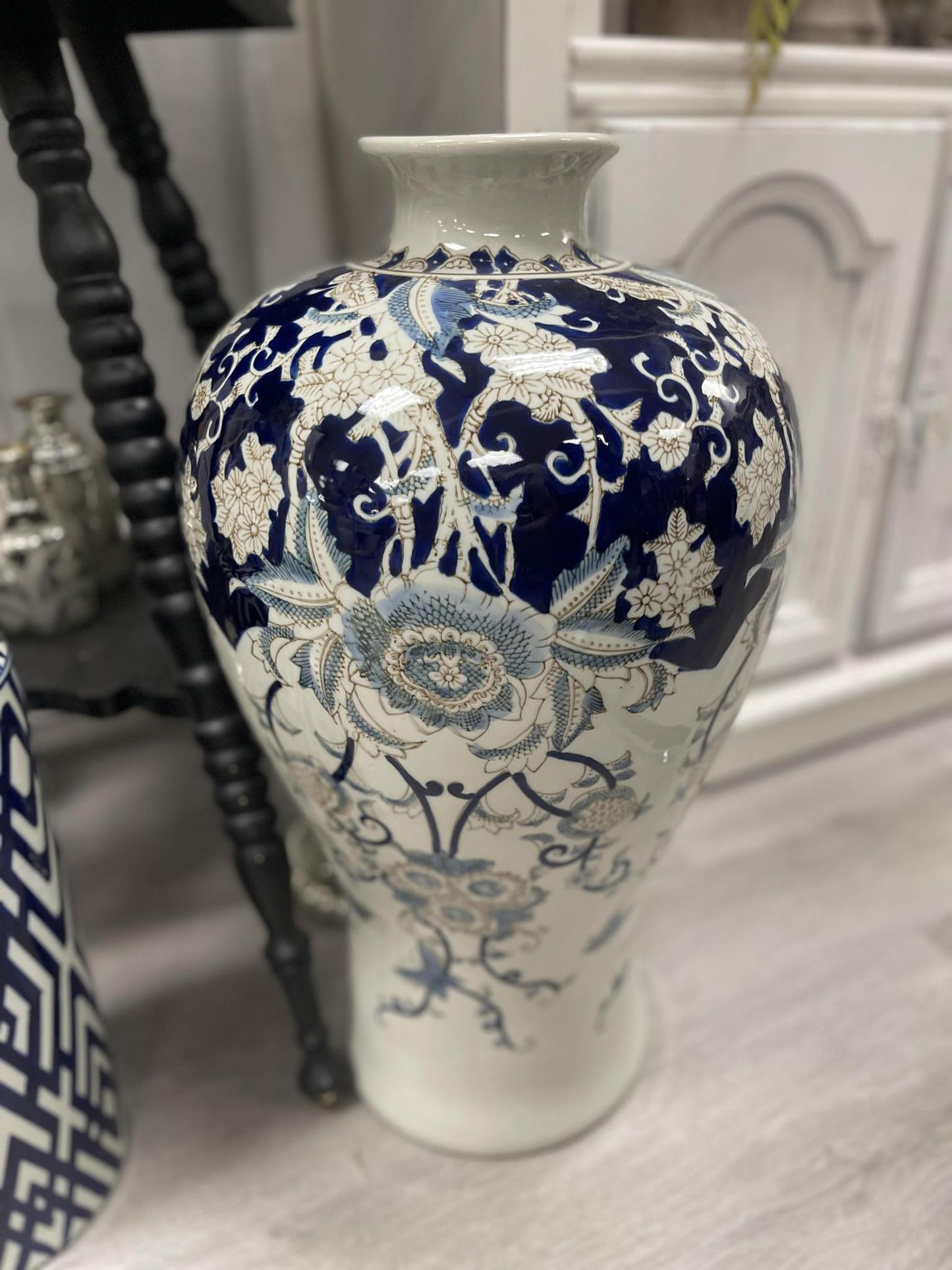 Blue and white xl urn or jar