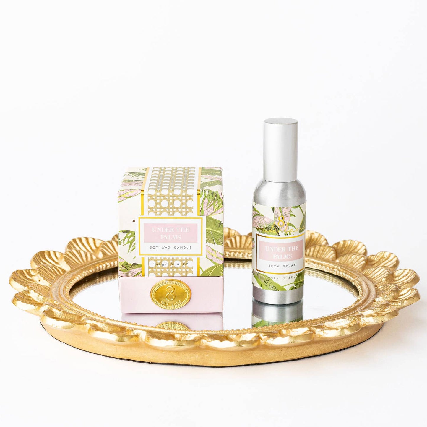Gold Scalloped Oval Mirrored Vanity Tray