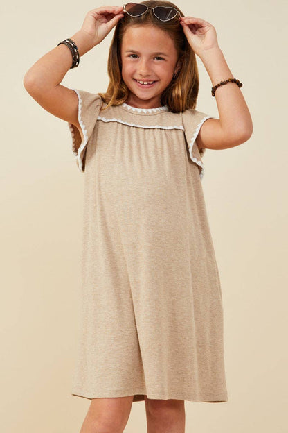 Girls Crochet Contrast Stitched Ribbed Knit Dress