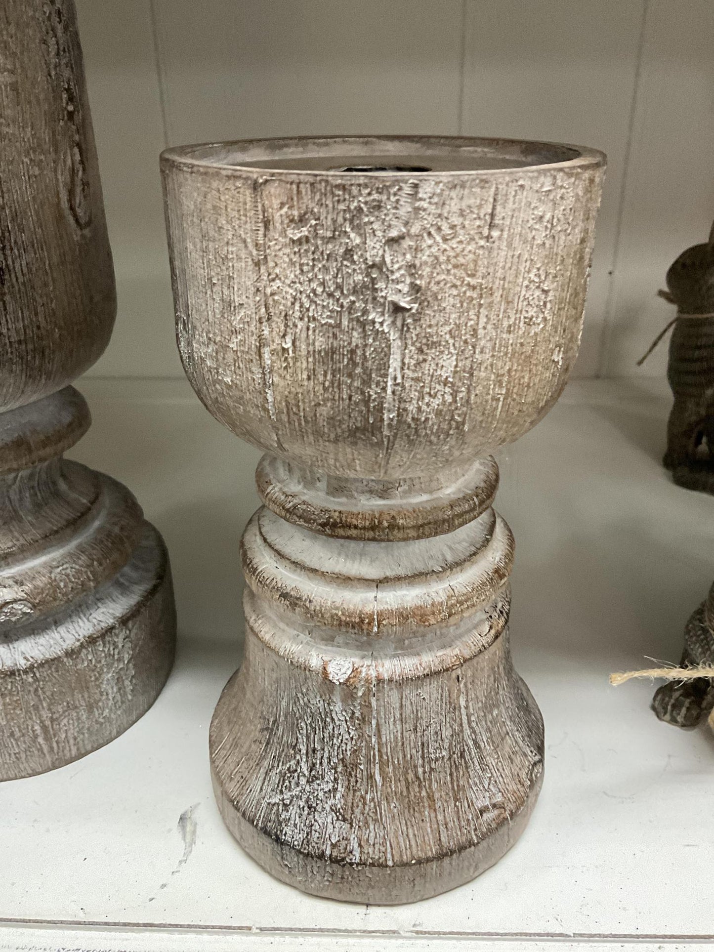 Grey wood candle holder