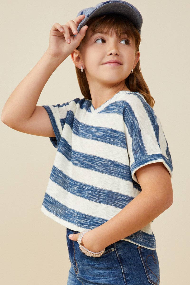 Girls Heathered Stripe V Neck Knit Top