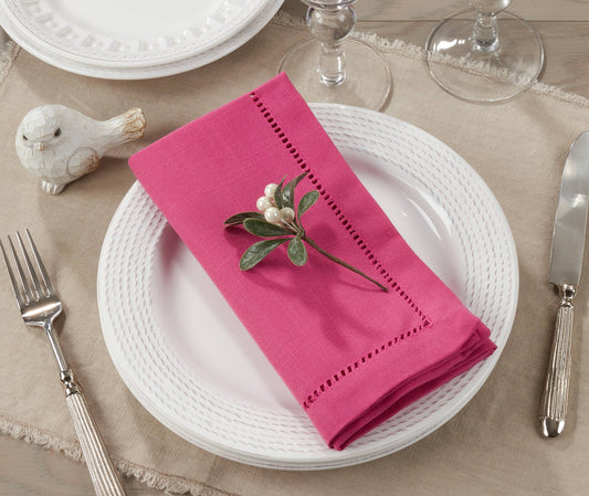 Pink Dinner Napkin With Hemstitched Border