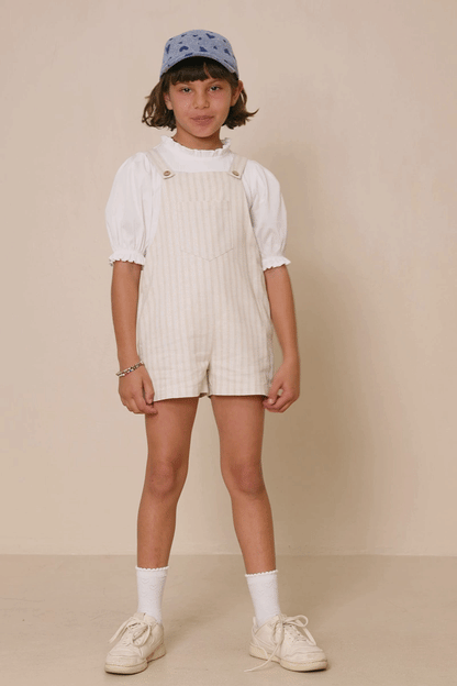 Girls Striped Pleat Detail Overalls