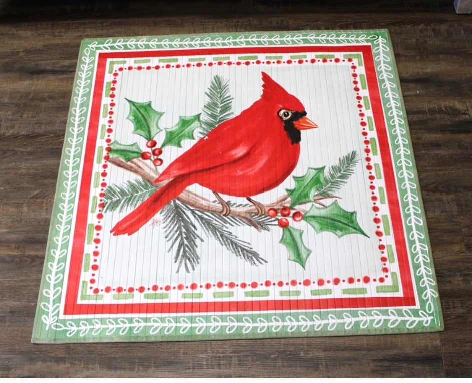 35x35" Bamboo Mat, Cardinal on Branch