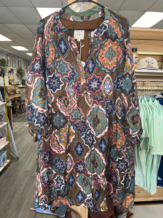 Brown floral print dress by umgee