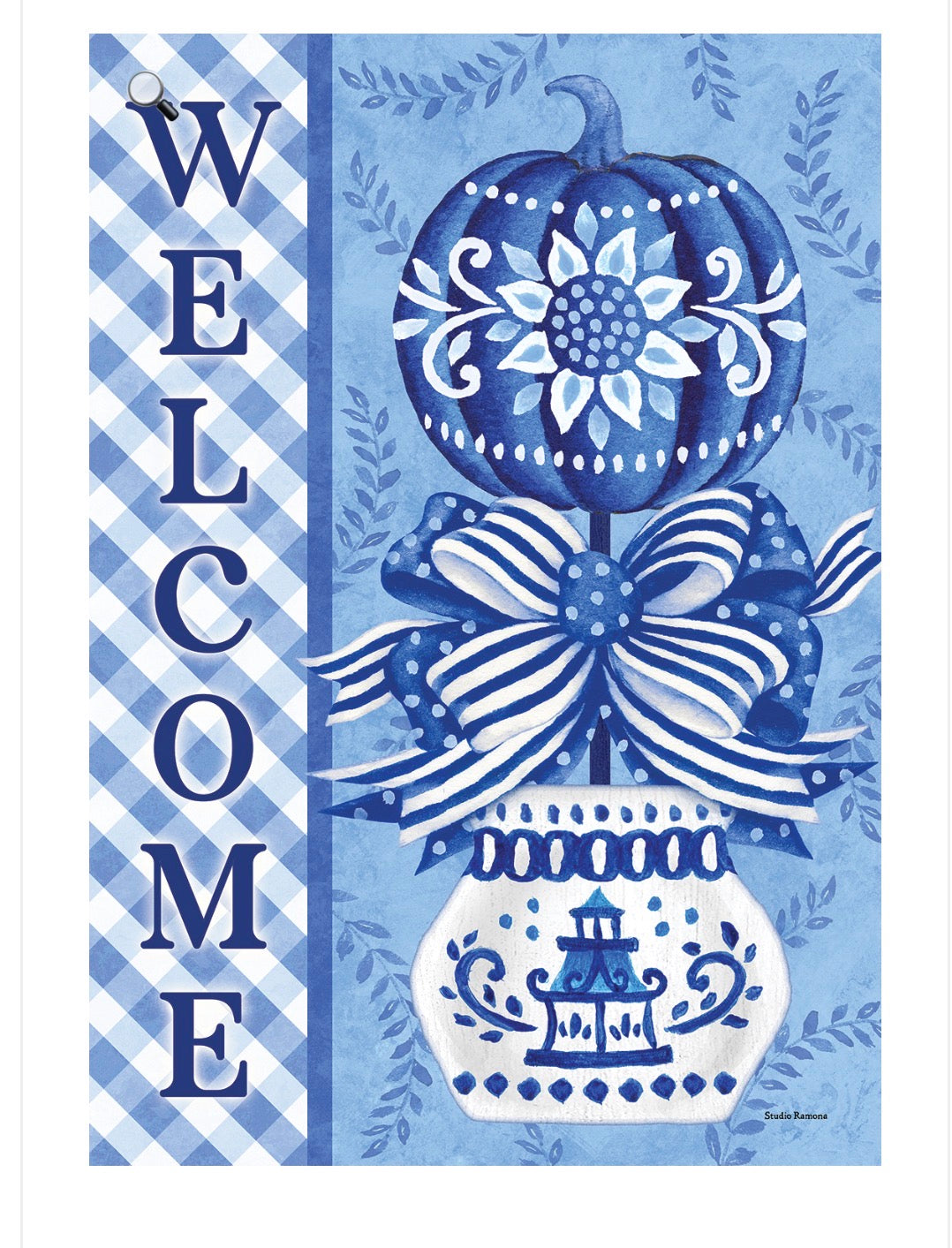 Chinoiserie Pumpkin Topiary Flag by Studio Ramona