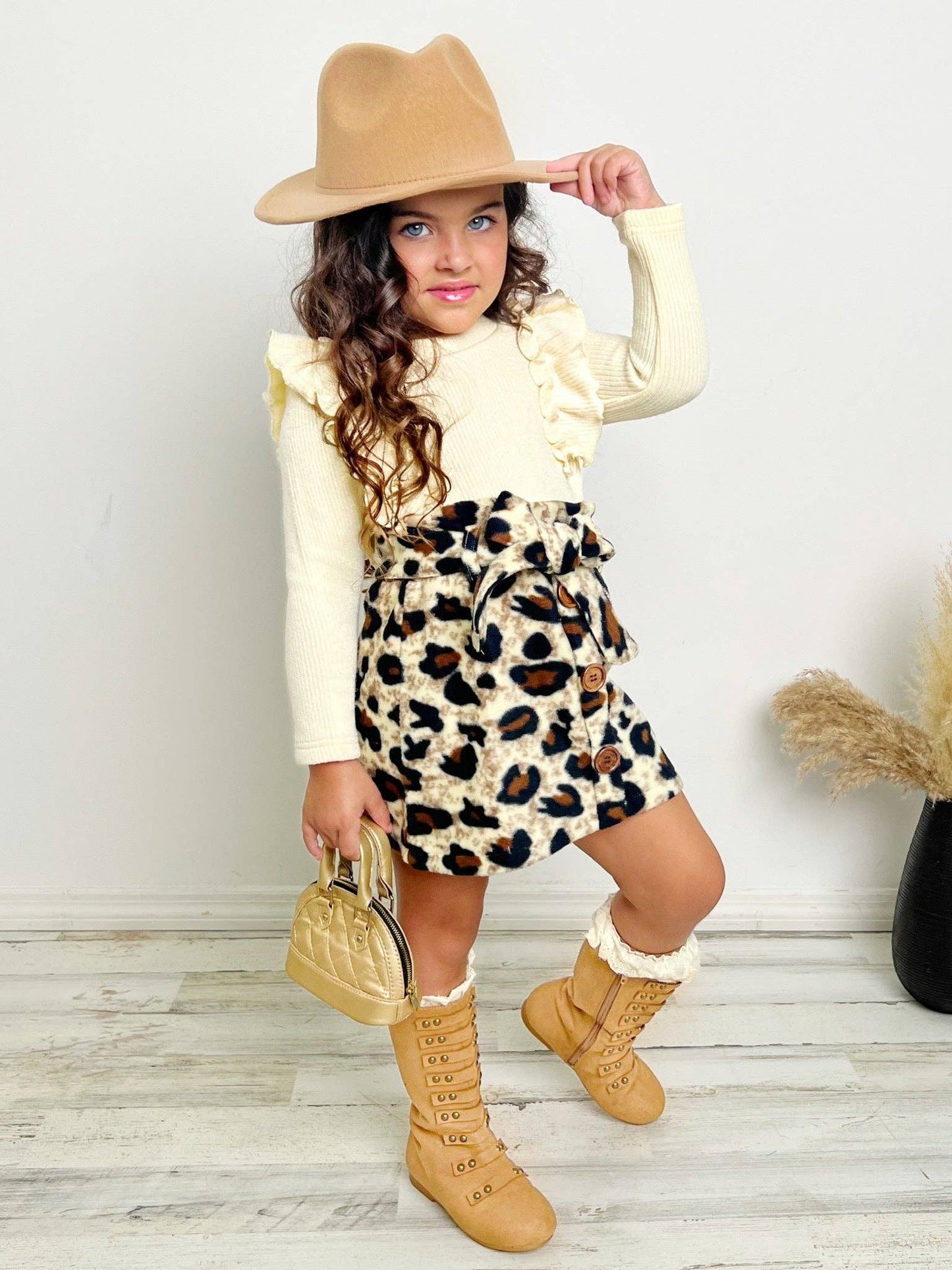 Purrfectly Chic Top & Leopard Print Skirt Set