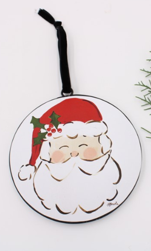 Round Metal Disc Ornament, Santa