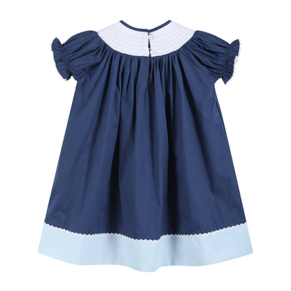 Dark Blue Nativity Smocked Bishop Dress