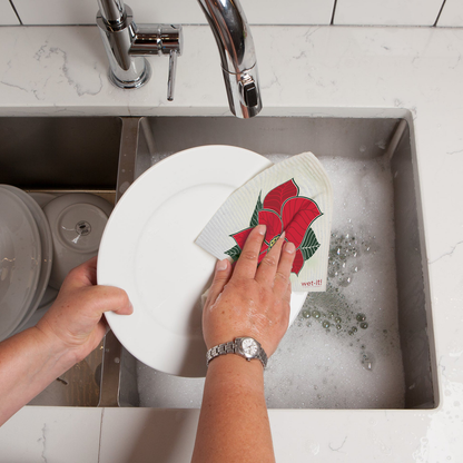 Blooming Poinsettia Swedish Dish Cloth