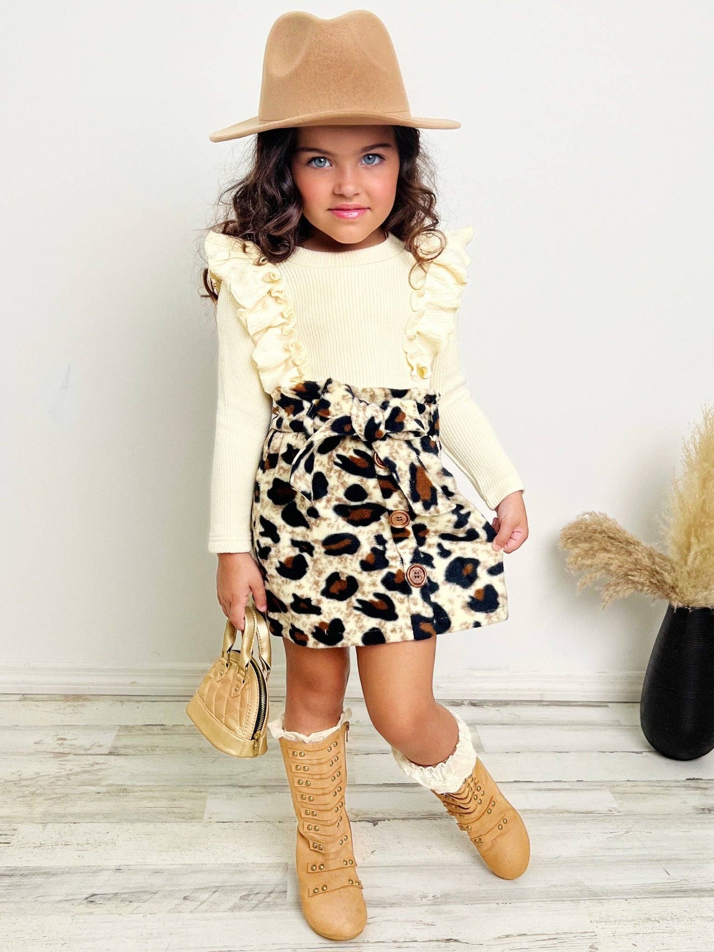 Purrfectly Chic Top & Leopard Print Skirt Set