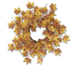 15" Yellow & Brown Maple Leaves Candle Ring w/ Berries