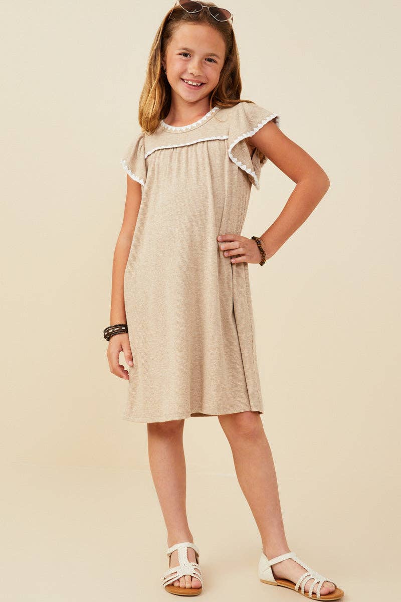 Girls Crochet Contrast Stitched Ribbed Knit Dress