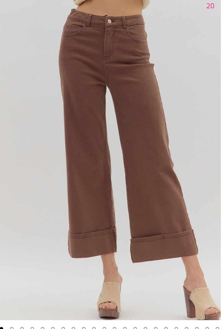 Solid mid-rise ankle length pants-brown
