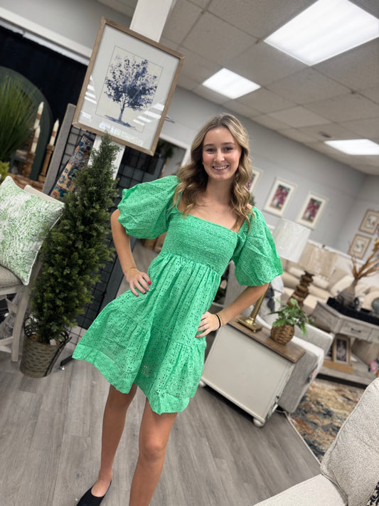Green eyelet dress