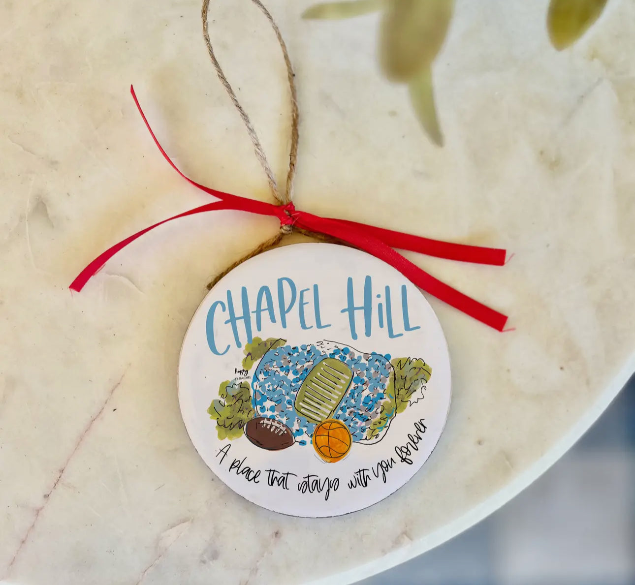 Chapel Hill wood and enamel ornament