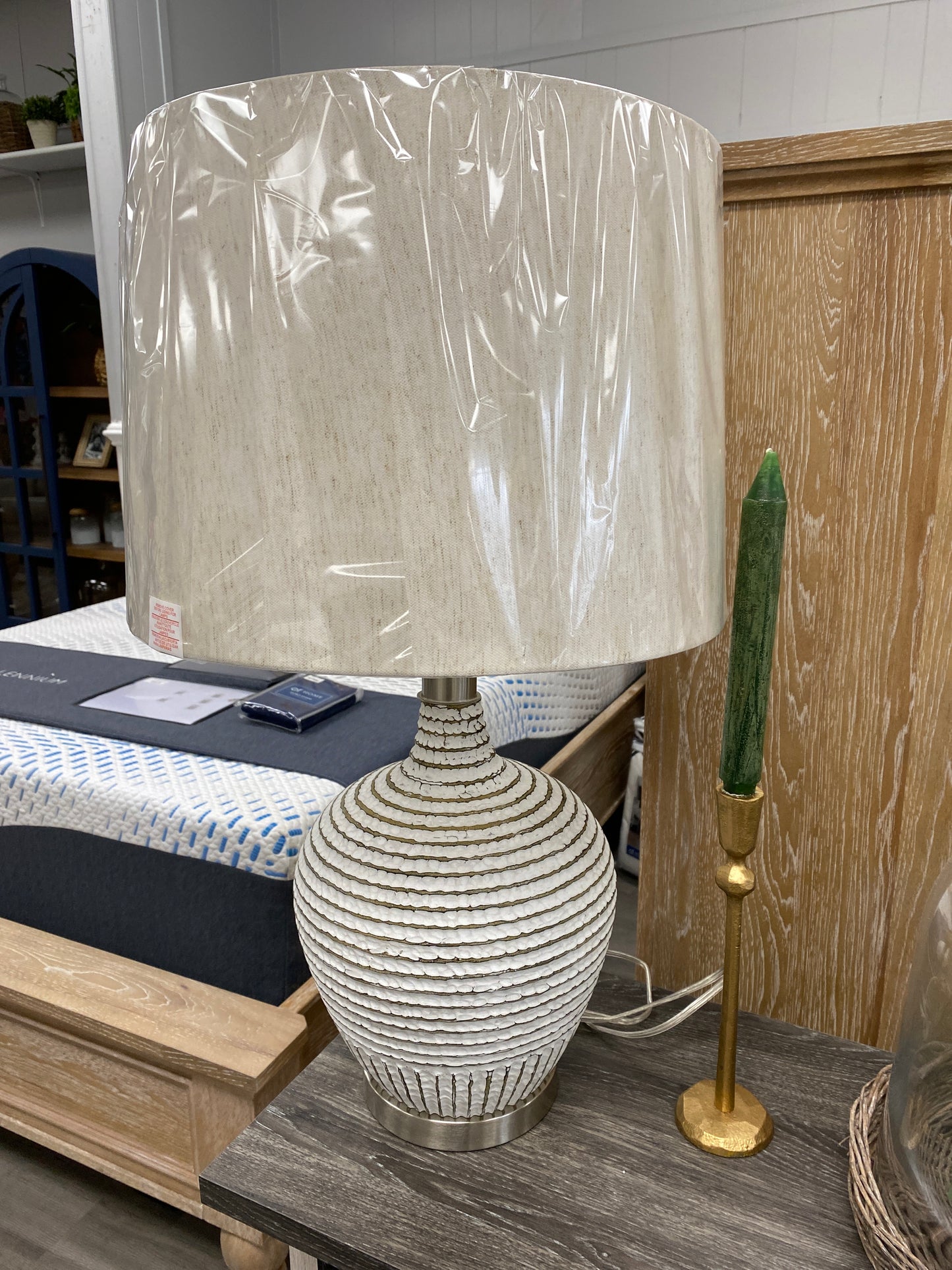 Ridged white wash transitional table lamp