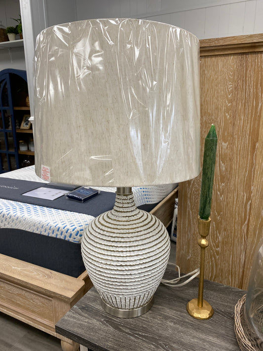 Ridged white wash transitional table lamp