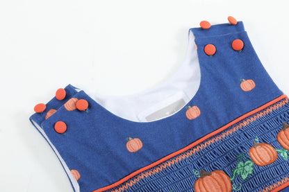 Blue Pumpkin Print Knit Smocked Overalls