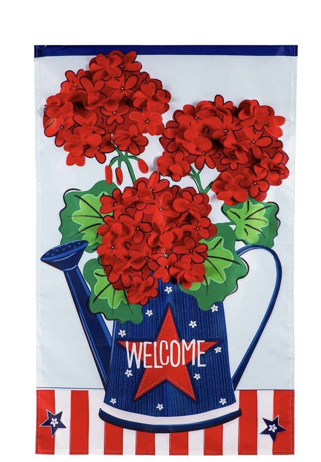 Patriotic Geraniums Applique House Flag