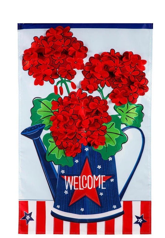 Patriotic Geraniums Applique House Flag
