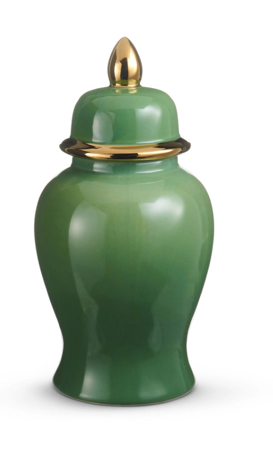 14.5" Green And Gold Ginger Jar