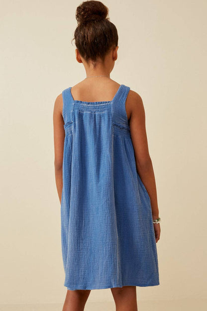 Girls Washed Textured Smock Detail Tank Dress
