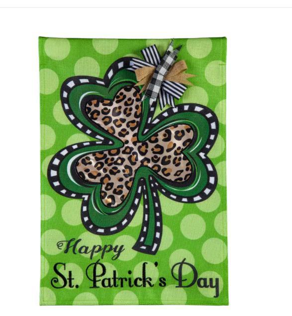 Animal print shamrock garden flag