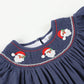 Navy Blue Santa Smocked Bishop Dress
